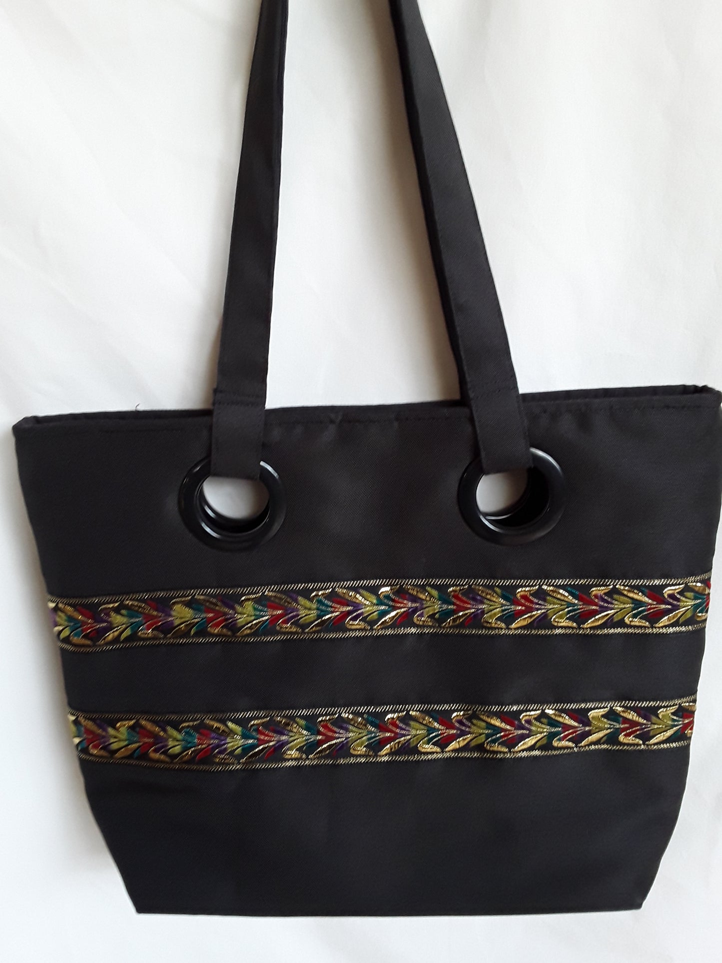 Handbag, Black elegant Grommet Handbag, Black Shoulder bag