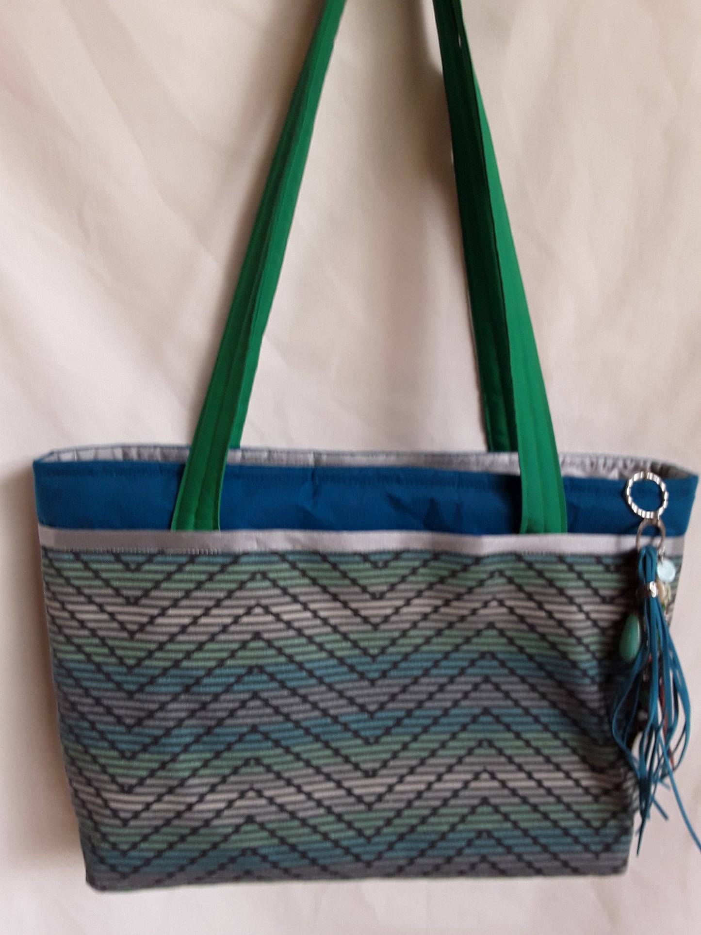 Handbag, Turquoise, Silver and Green handbag with stunning zipper pull feature