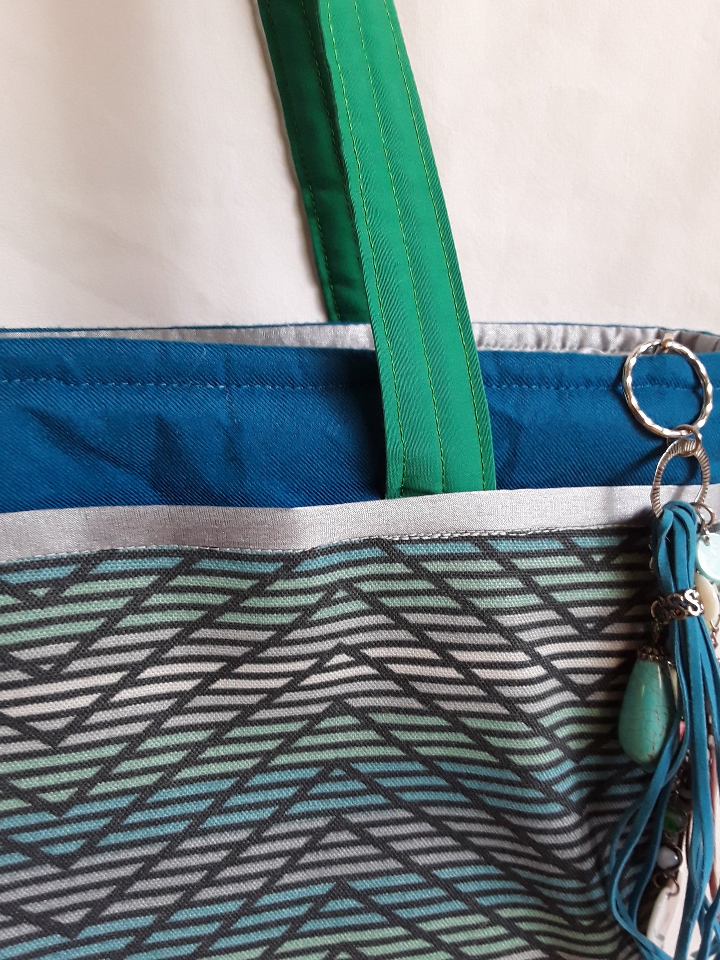 Handbag, Turquoise, Silver and Green handbag with stunning zipper pull feature