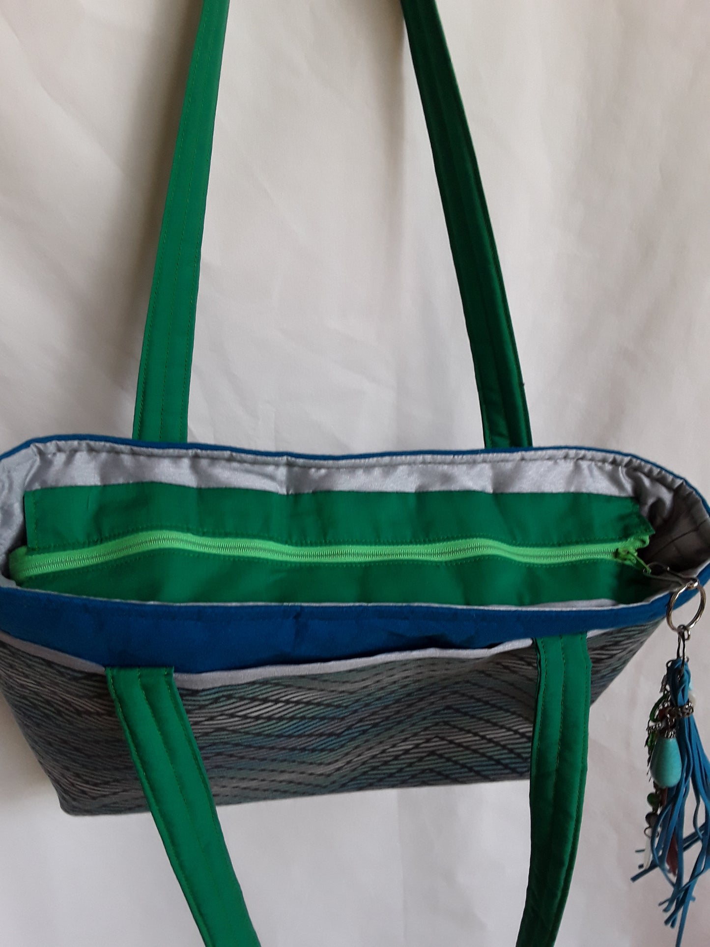 Handbag, Turquoise, Silver and Green handbag with stunning zipper pull feature