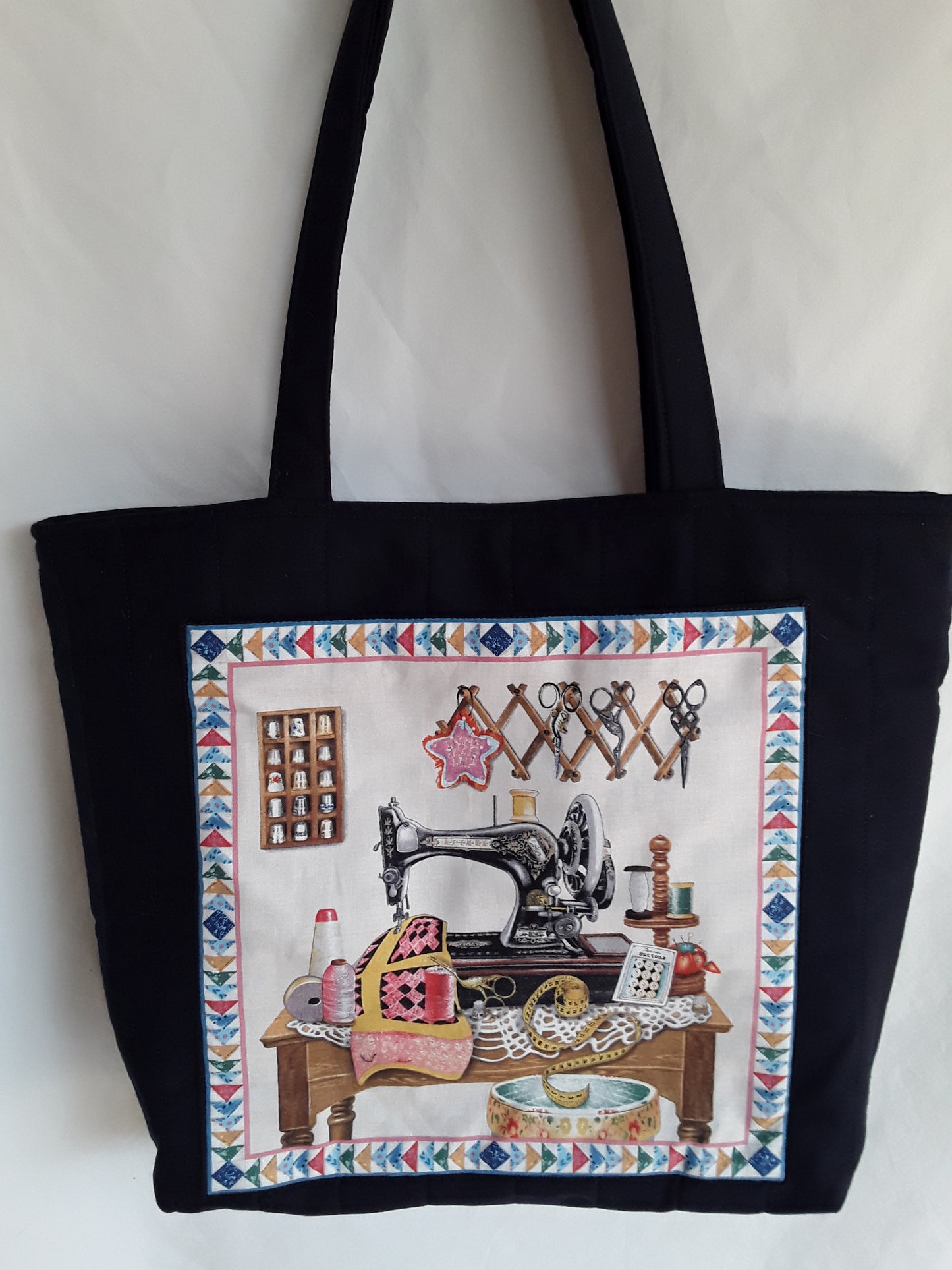 Tote Bag, Antique Sewing Machine Tote Bag, Navy Tote Bag, Navy Project bag, Navy Travel bag, Large travel bag, Large Carry bag