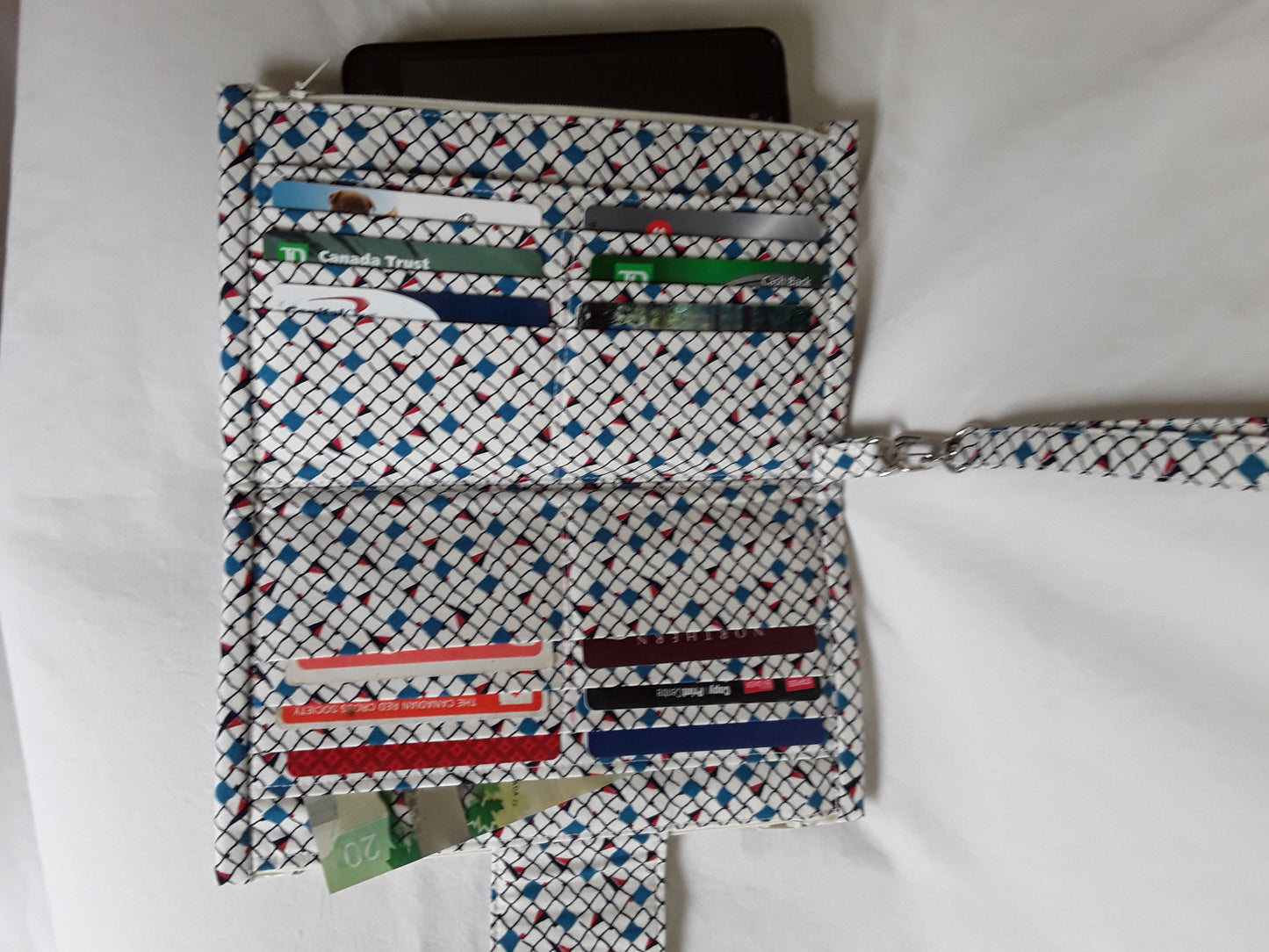 Wallet, White, Blue & Red wallet with removable wrist strap, Wallet and card holder