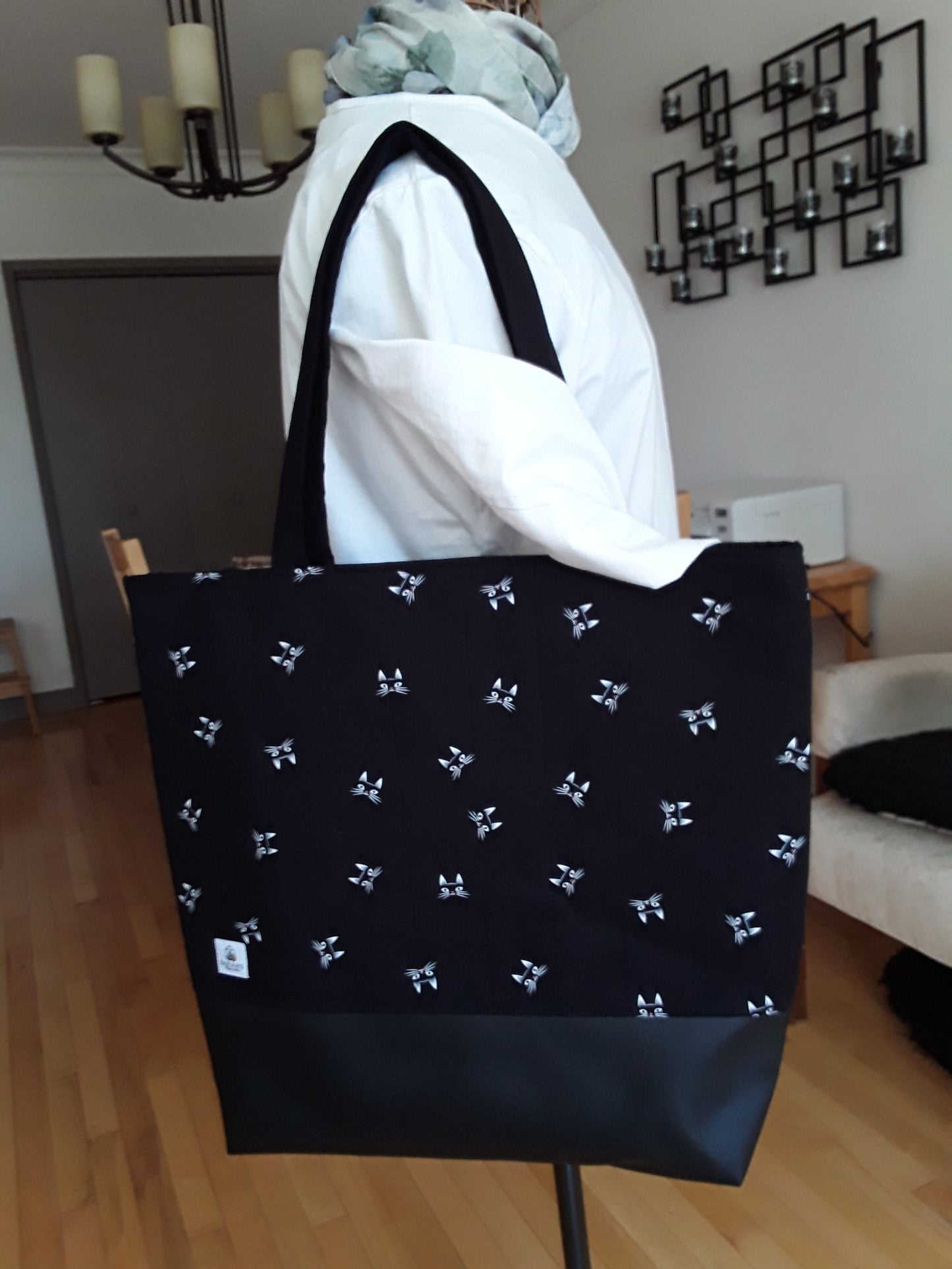 Tote Bag, Black Cats Tote Bag, Black Tote Bag, Black Project Tote, Cats Tote Bag, Large Carry Bag, Gift for Her, Gift for Knitter, Gift for Crocheter