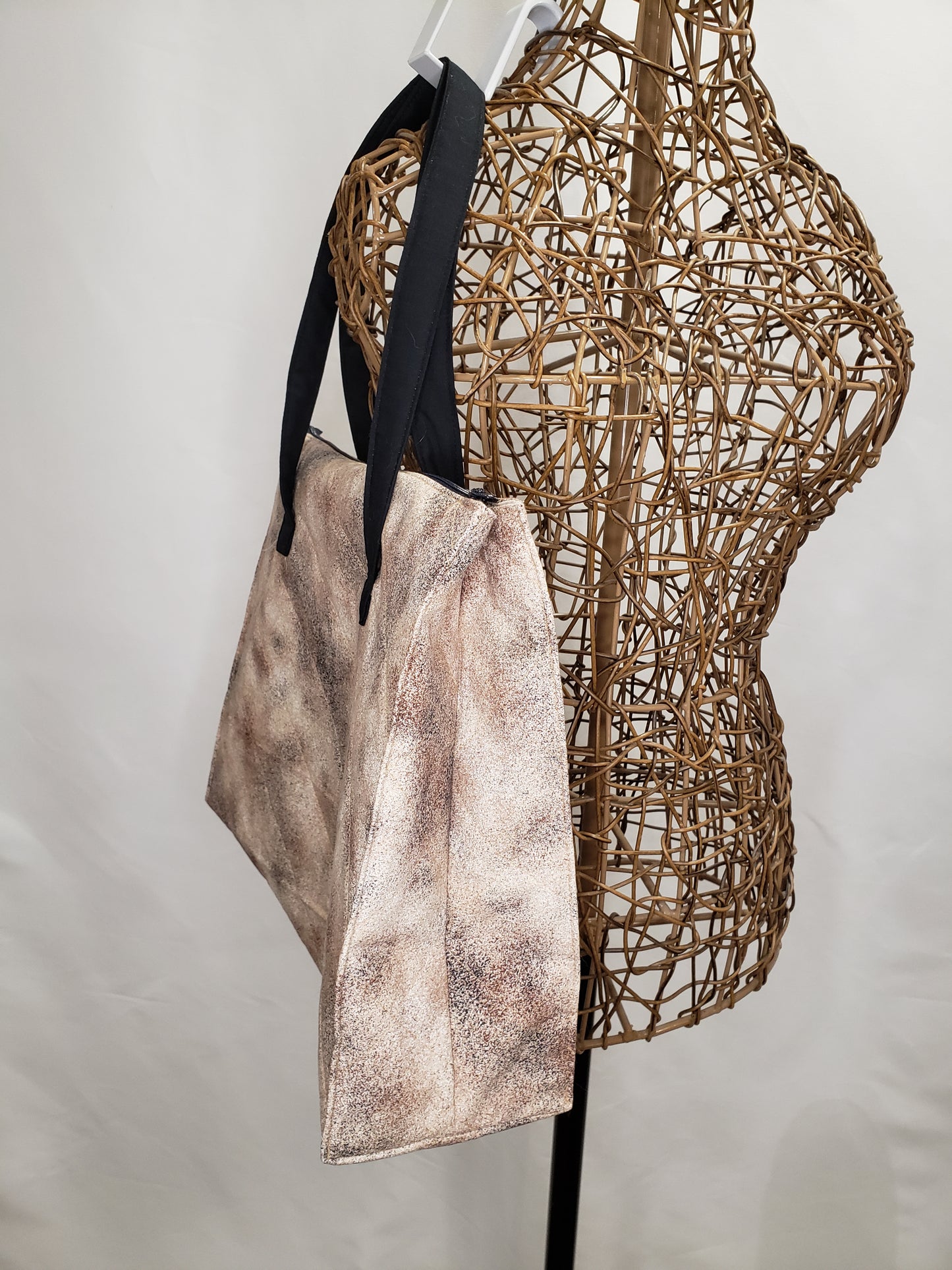 Tote Bag, Beige and Black Zippered Tote Bag, Quilted Tote bag, Beige Carry bag, Large Project bag, Large travel bag