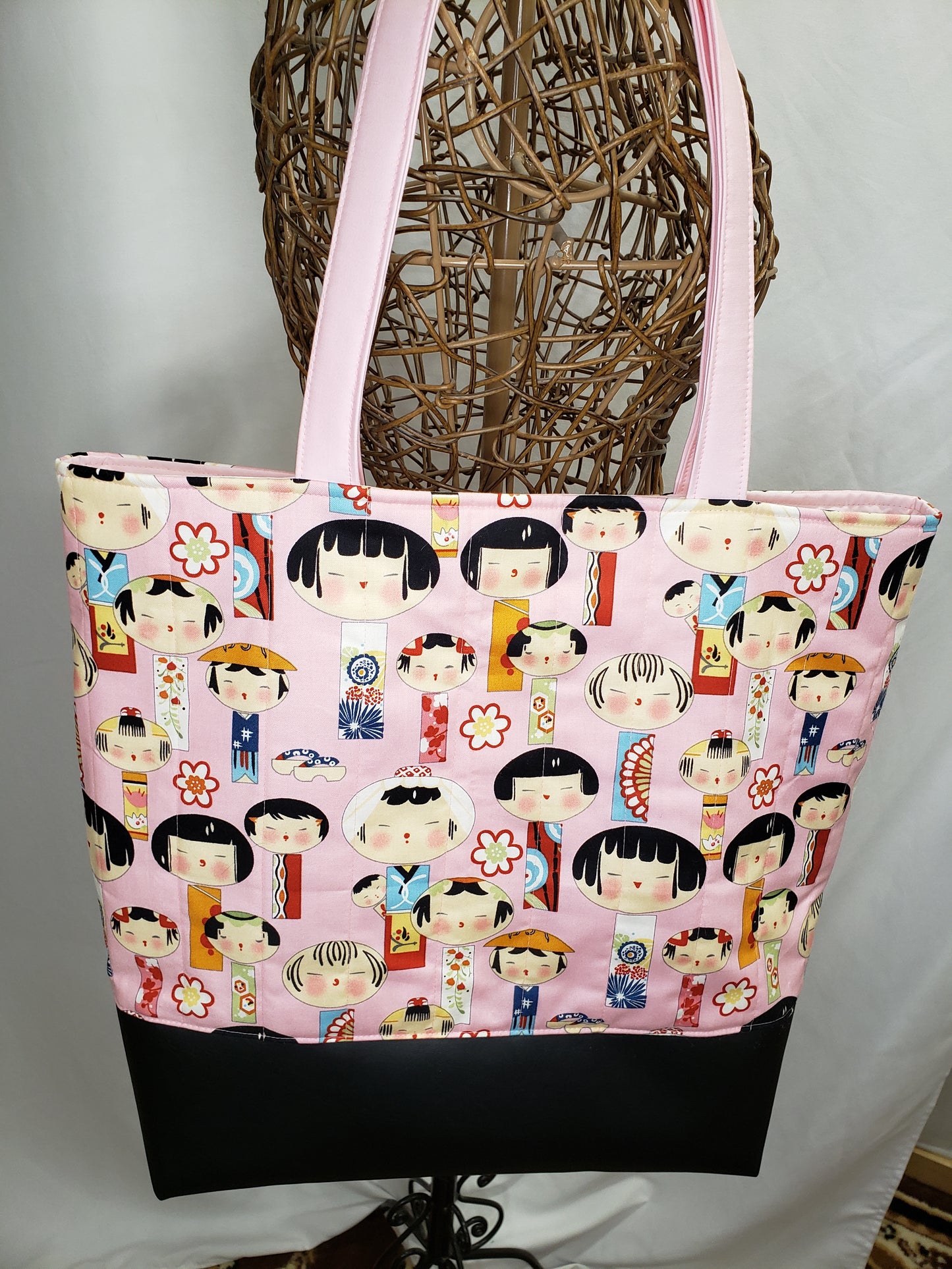 Tote bag, Pink Tote Bag, Asian inspired Tote Bag, Pink Project Tote, Pink Travel Bag, Large Carry Bag, Colourful Tote