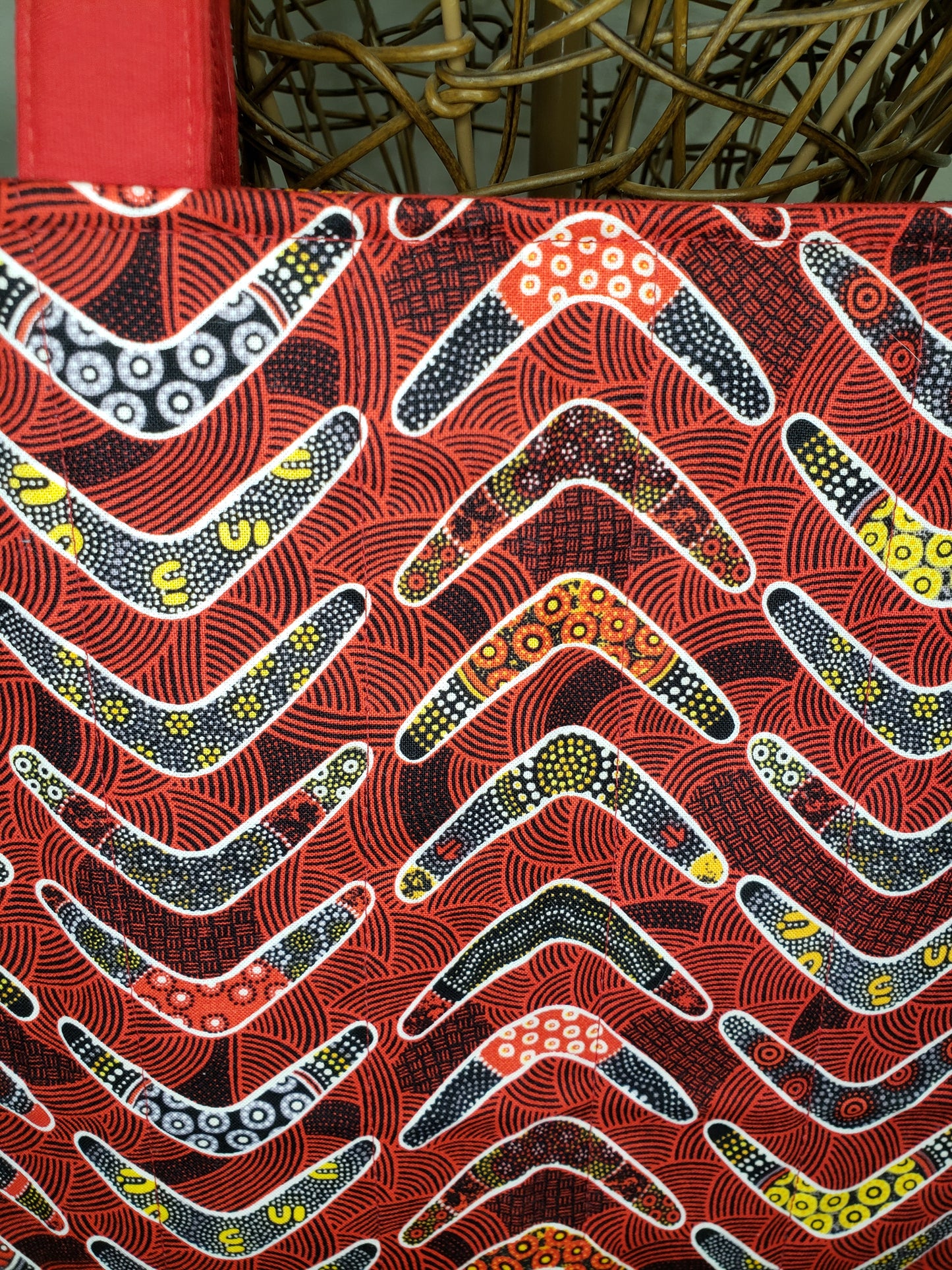 Tote bag, Red Tote Bag, Boomerang Tote Bag, Red & Black Project Tote, Indigenous Tote Bag, Large Carry Bag, Quilted Tote Bag