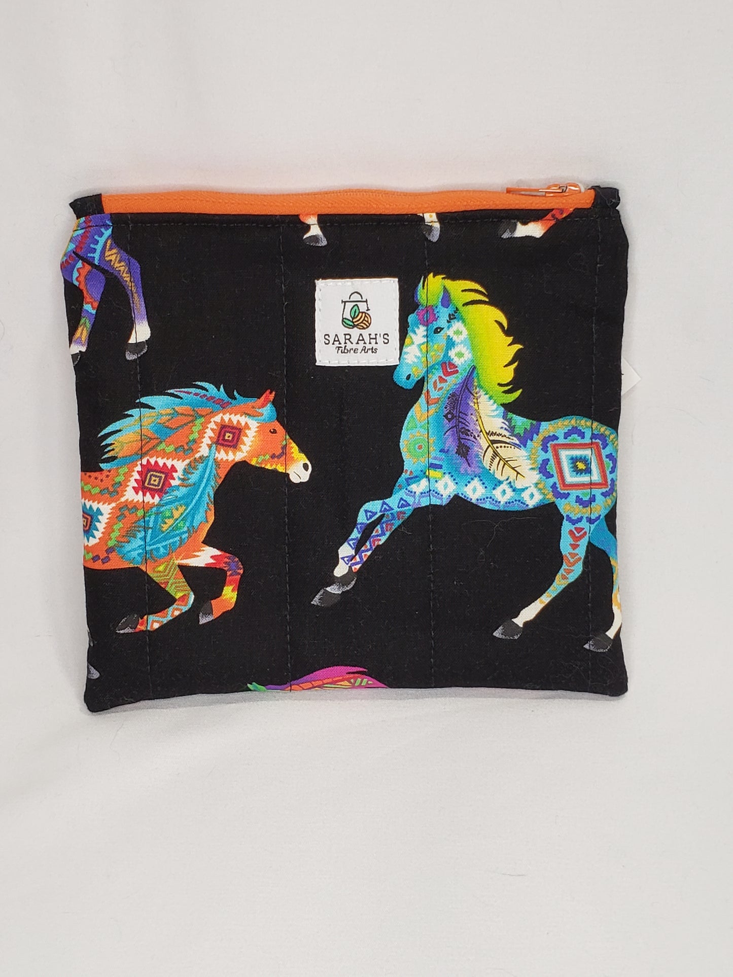 Zippered pouch, Horses notions bag, Horse coin purse, black coin bag