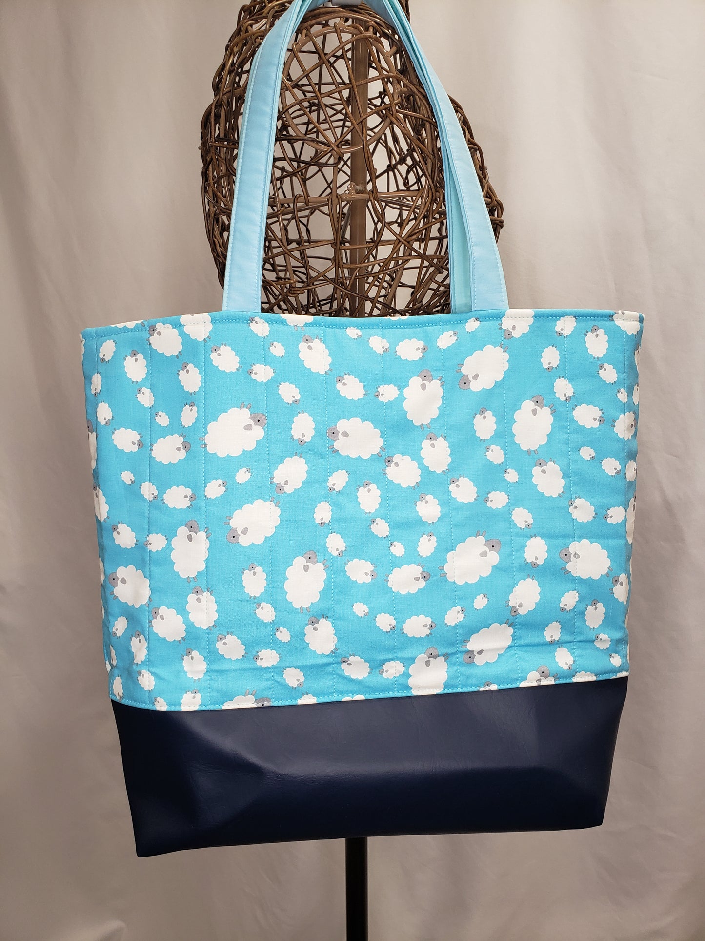 Tote Bag, Blue Sheep Tote Bag, Quilted Tote Bag, Sheep Tote Bag