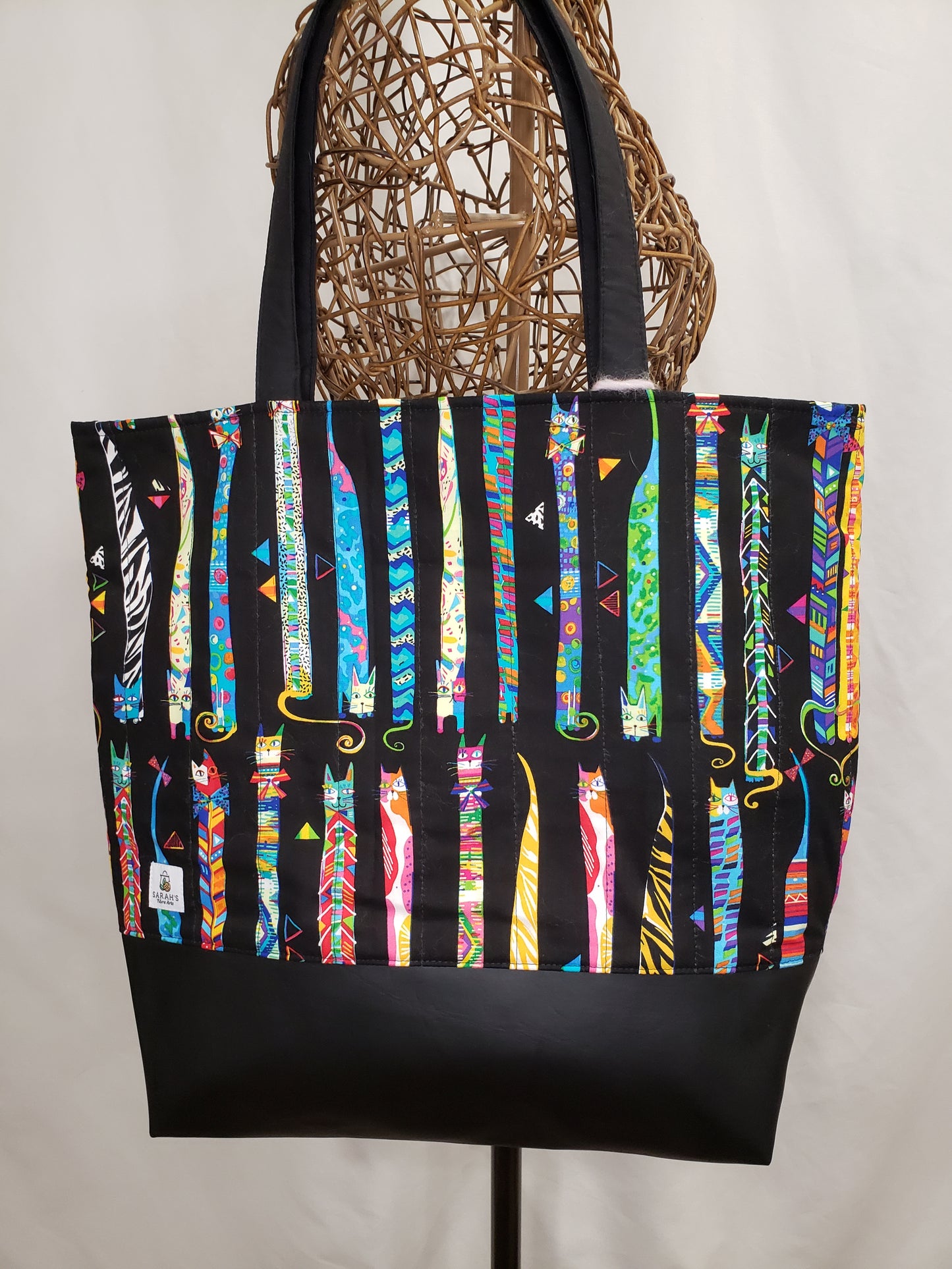 Tote Bag, Colourful Cats Tote Bag, Quilted Tote Bag, Cat Tote Bag