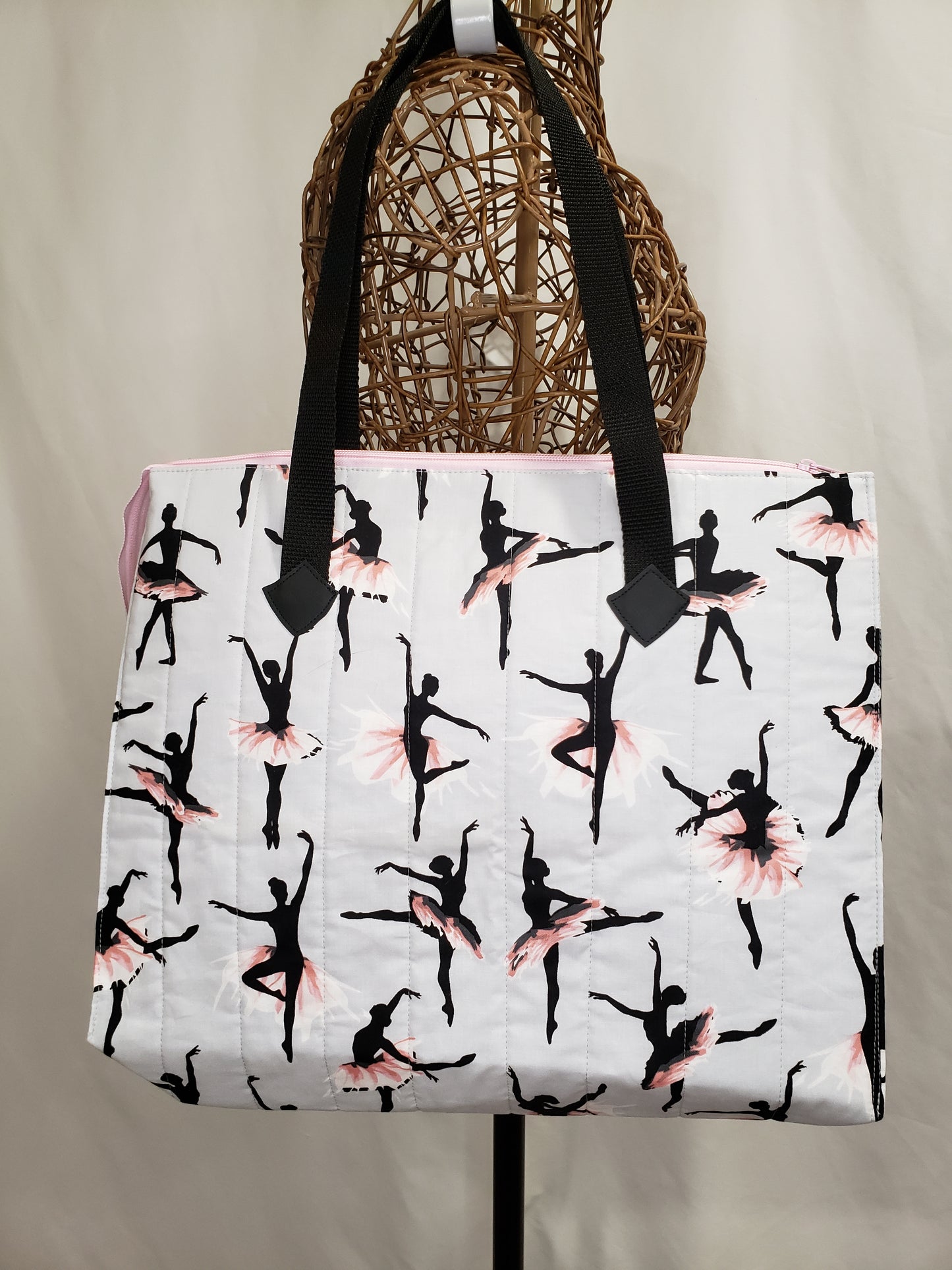 Tote Bag, Ballerina Zippered Tote Bag, Ballerina Tote bag, Grey Carry bag, Large Project bag, Large travel bag
