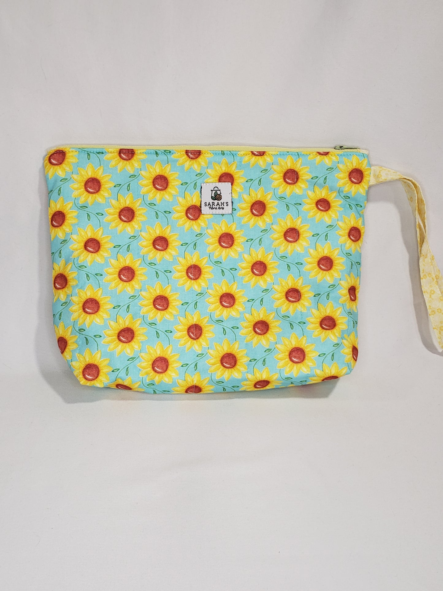 Zippered bag, Sunflower project bag with handle, Sunflower cosmetics bag, Sunflower small project bag, Cosmetics bag, Zippered bag with handle
