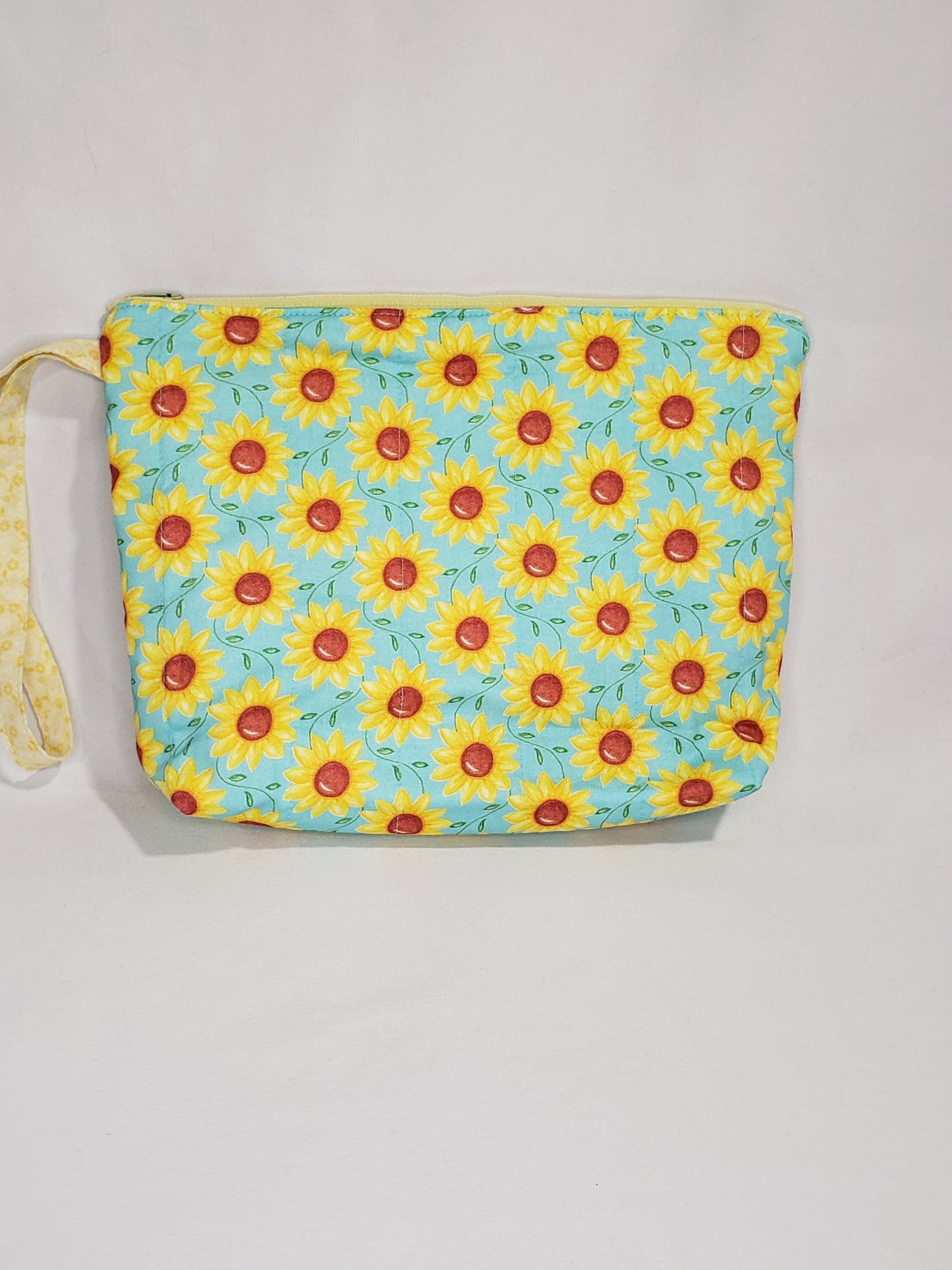 Zippered bag, Sunflower project bag with handle, Sunflower cosmetics bag, Sunflower small project bag, Cosmetics bag, Zippered bag with handle