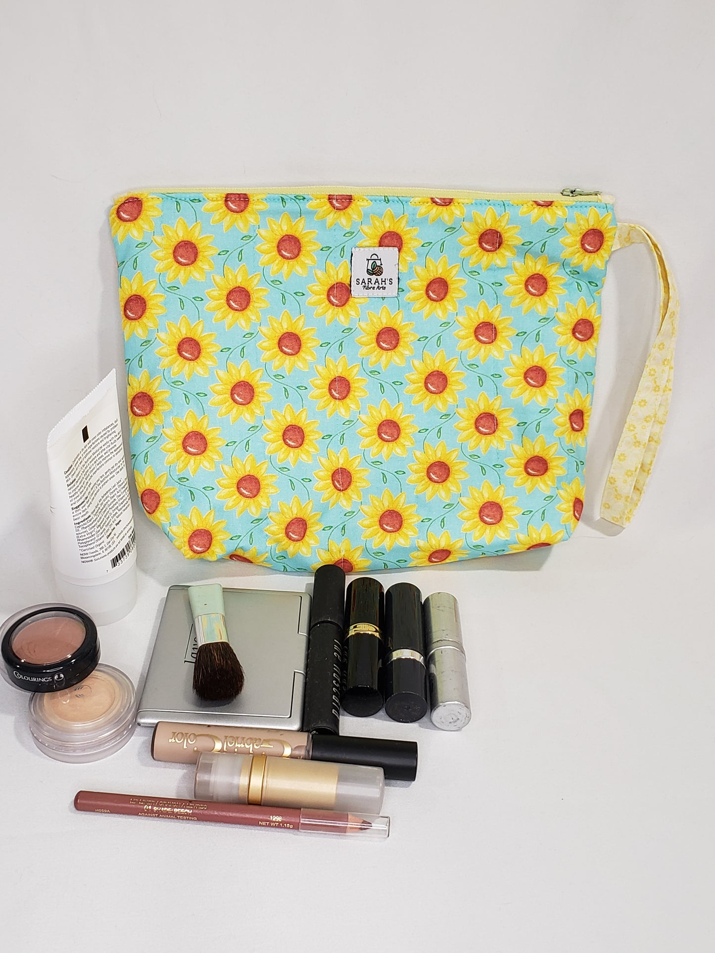 Zippered bag, Sunflower project bag with handle, Sunflower cosmetics bag, Sunflower small project bag, Cosmetics bag, Zippered bag with handle