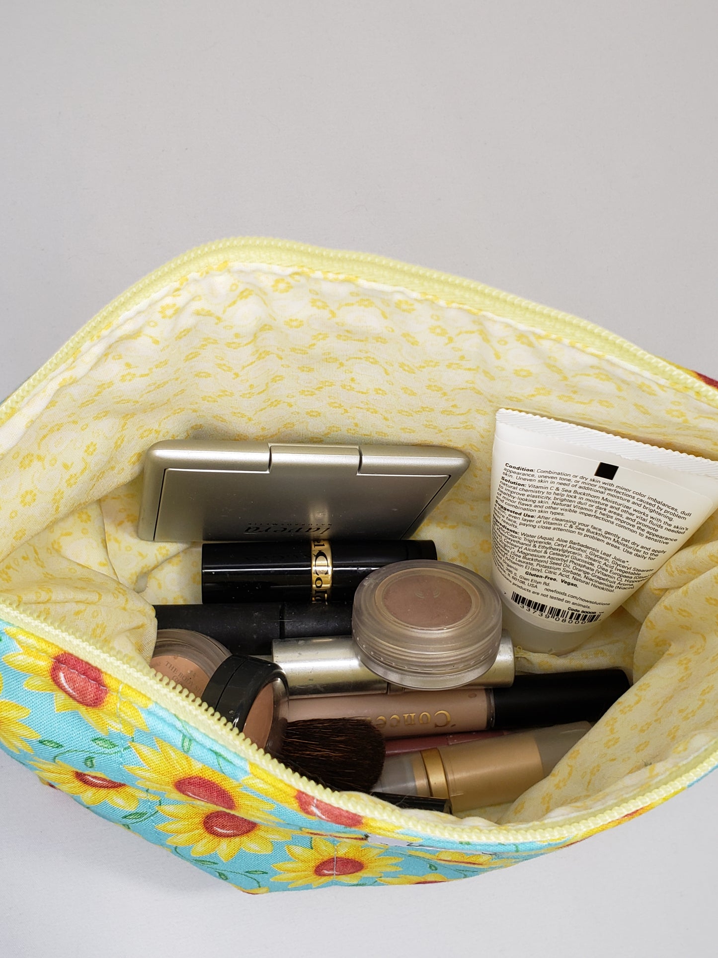 Zippered bag, Sunflower project bag with handle, Sunflower cosmetics bag, Sunflower small project bag, Cosmetics bag, Zippered bag with handle