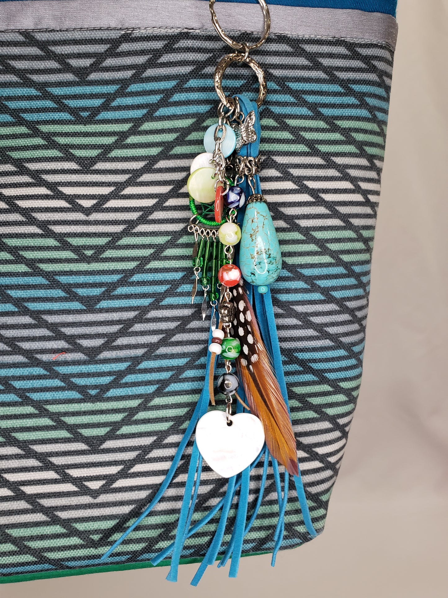 Handbag, Turquoise, Silver and Green handbag with stunning zipper pull feature