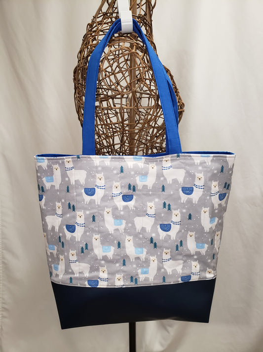 Blue and Silver Alpaca Tote Bag, Quilted Tote Bag, Alpaca Tote Bag