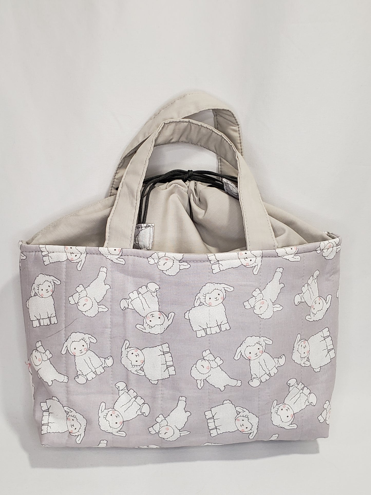 Drawstring project bag, Sheep Drawstring project bag, Sheep Drawstring Bag, Grey Drawstring Bag, Sheep Project Bag