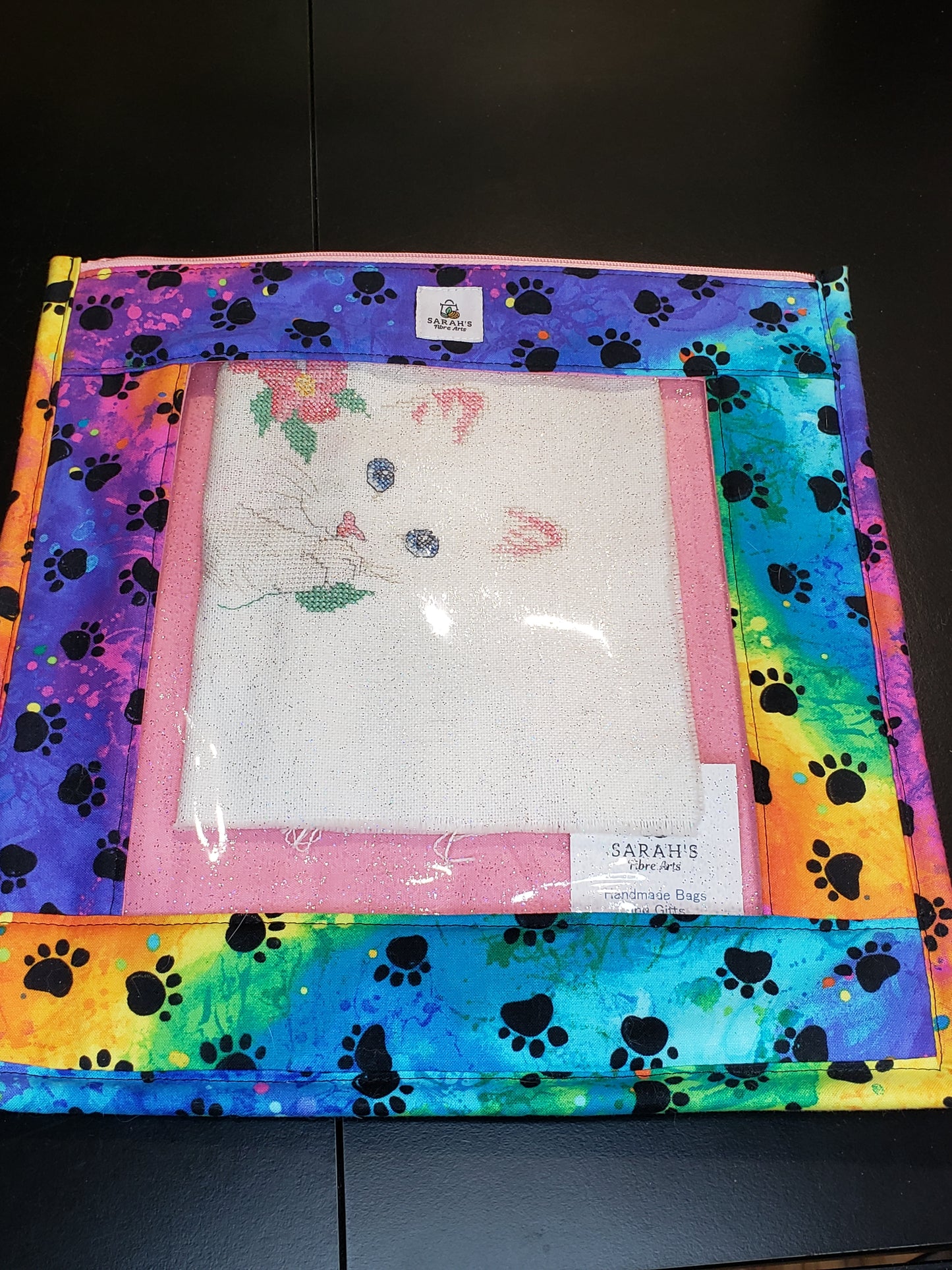 Clear Pocket Project bag, Zippered pouch, Embroidery Project Bag
