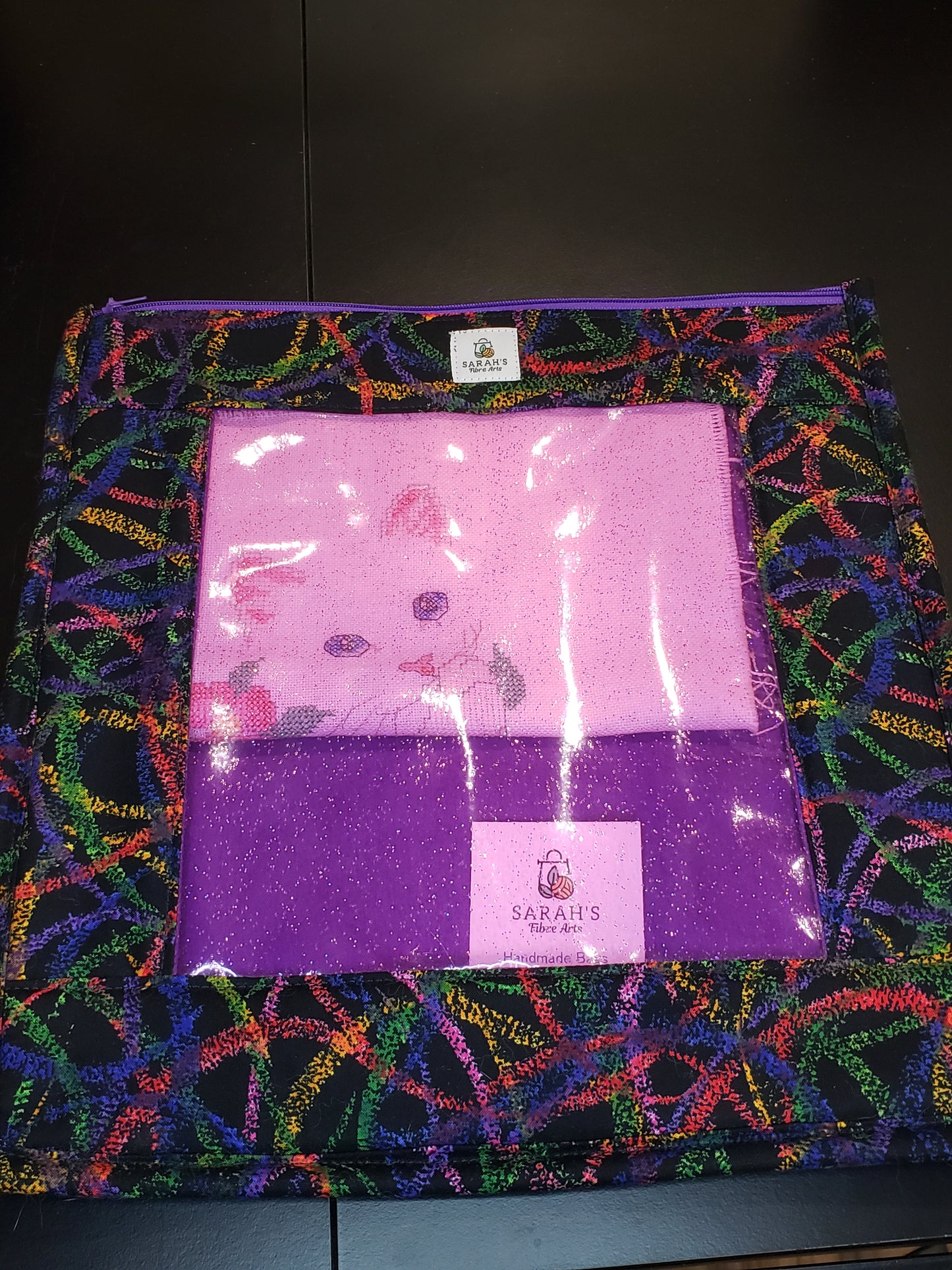 Clear Pocket Project bag, Zippered pouch, Embroidery Project Bag
