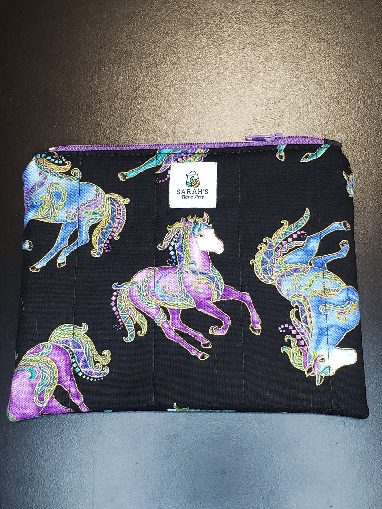 Zippered pouch, Horses notions bag, Horse coin purse, black coin bag