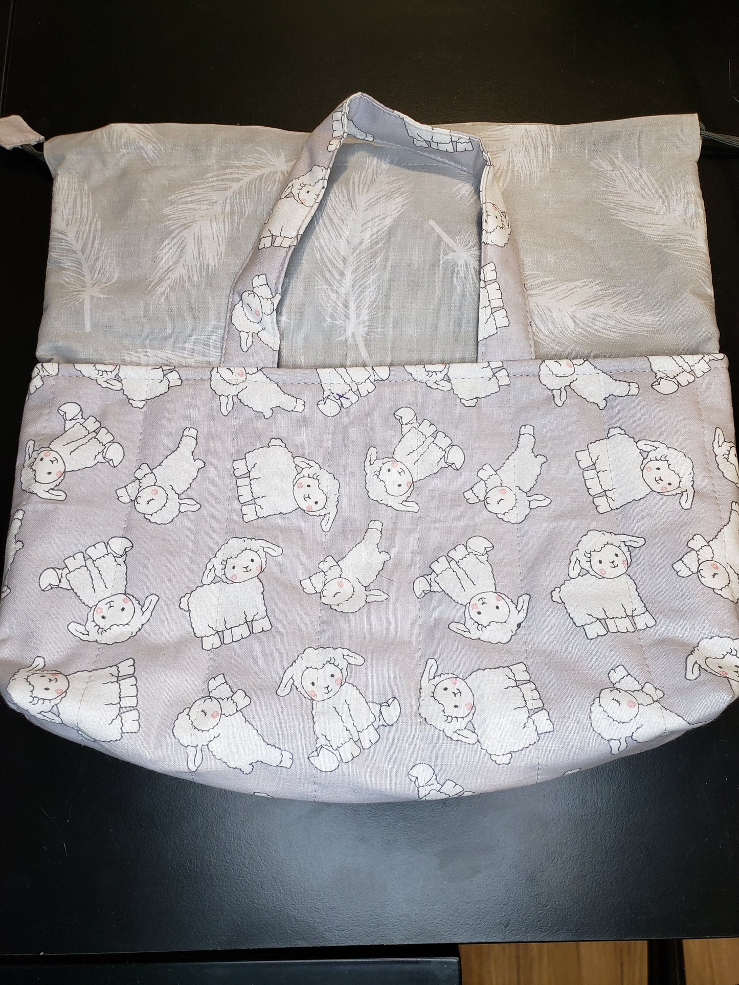 Drawstring project bag, Sheep Drawstring project bag, Sheep Drawstring Bag, Grey Drawstring Bag, Sheep Project Bag