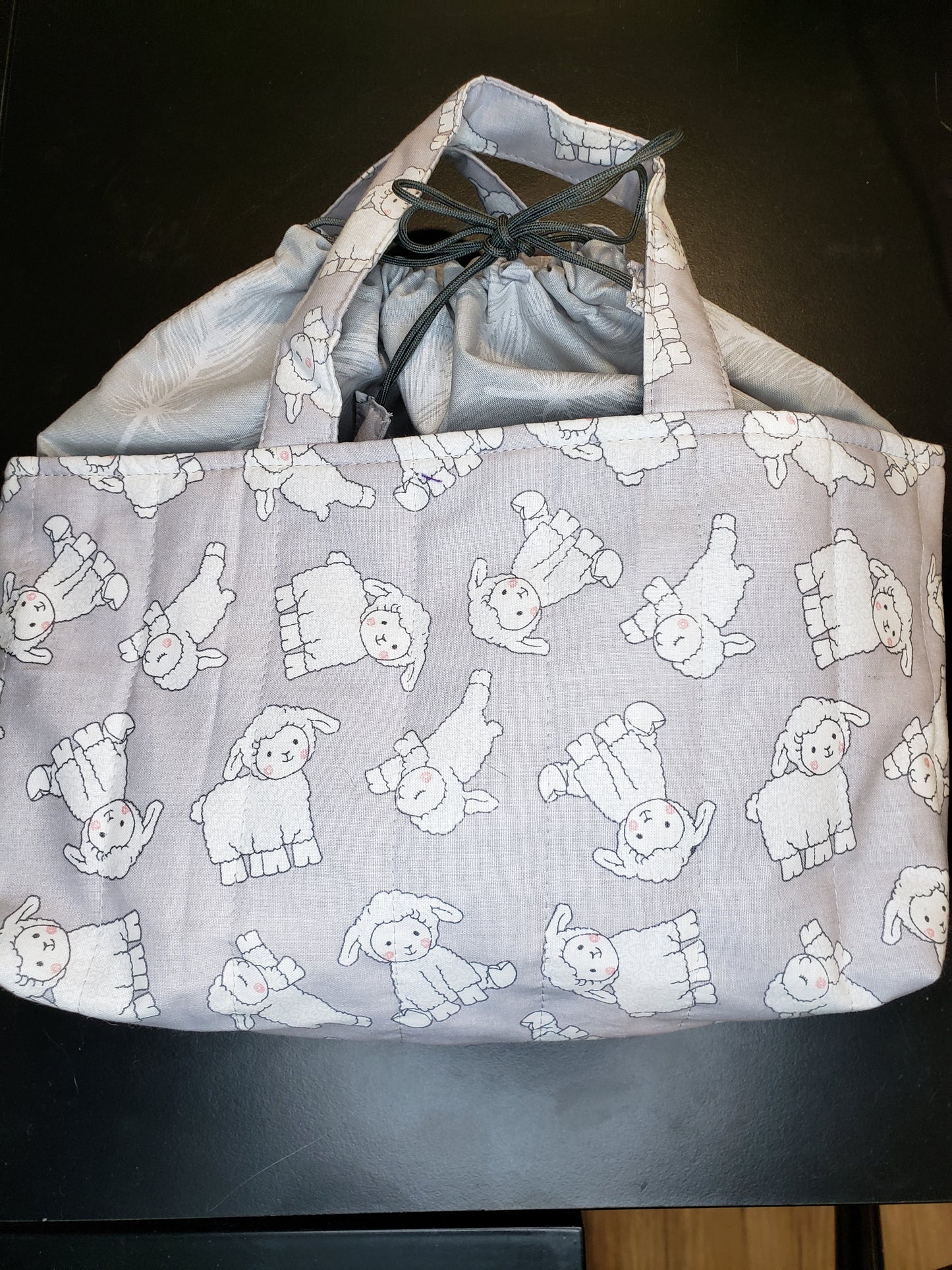 Drawstring project bag, Sheep Drawstring project bag, Sheep Drawstring Bag, Grey Drawstring Bag, Sheep Project Bag