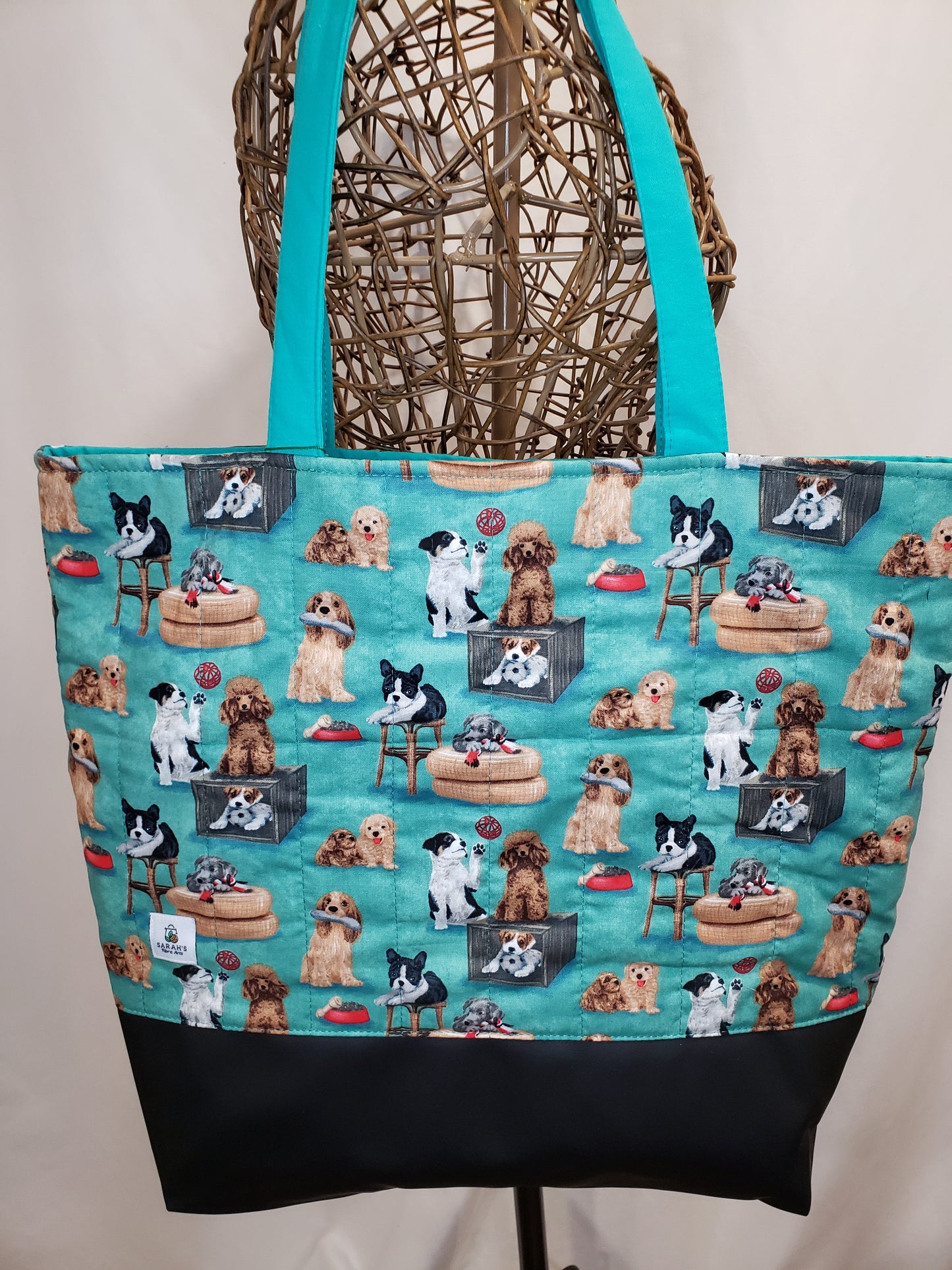 Tote Bag, Dogs Tote Bag, Green Tote bag, Green project bag, Doggie Project bag, Green travel bag, Large travel bag, Large carry bag