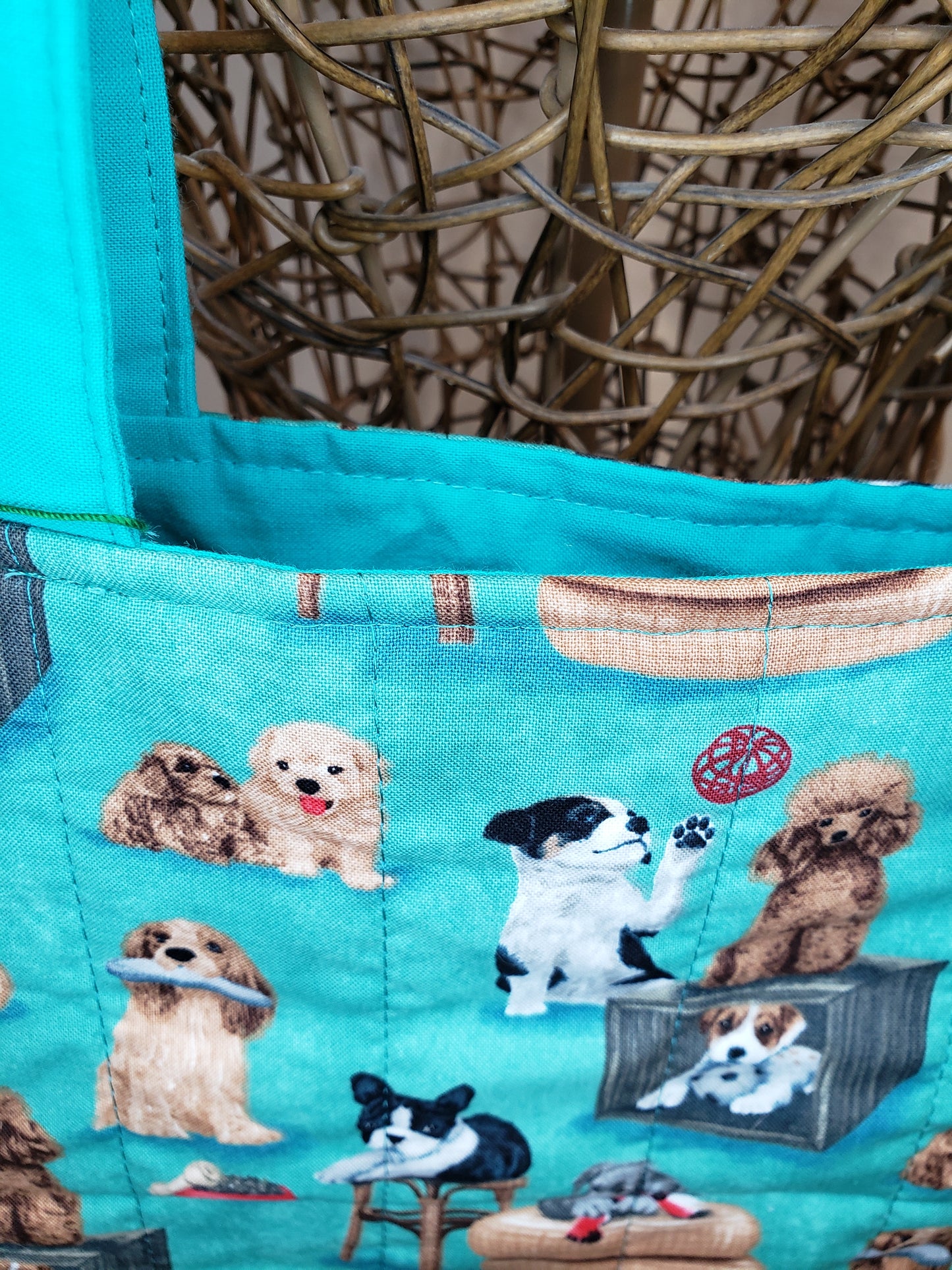 Tote Bag, Dogs Tote Bag, Green Tote bag, Green project bag, Doggie Project bag, Green travel bag, Large travel bag, Large carry bag