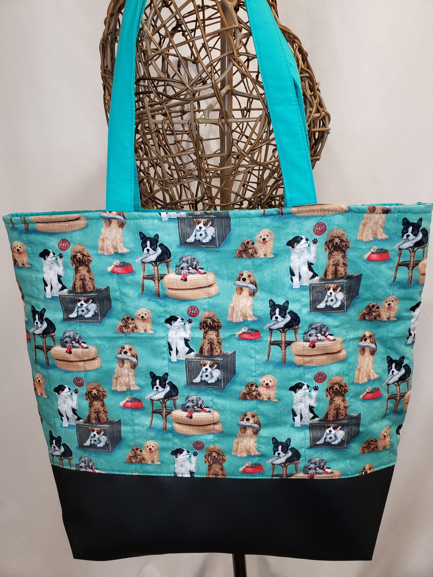 Tote Bag, Dogs Tote Bag, Green Tote bag, Green project bag, Doggie Project bag, Green travel bag, Large travel bag, Large carry bag