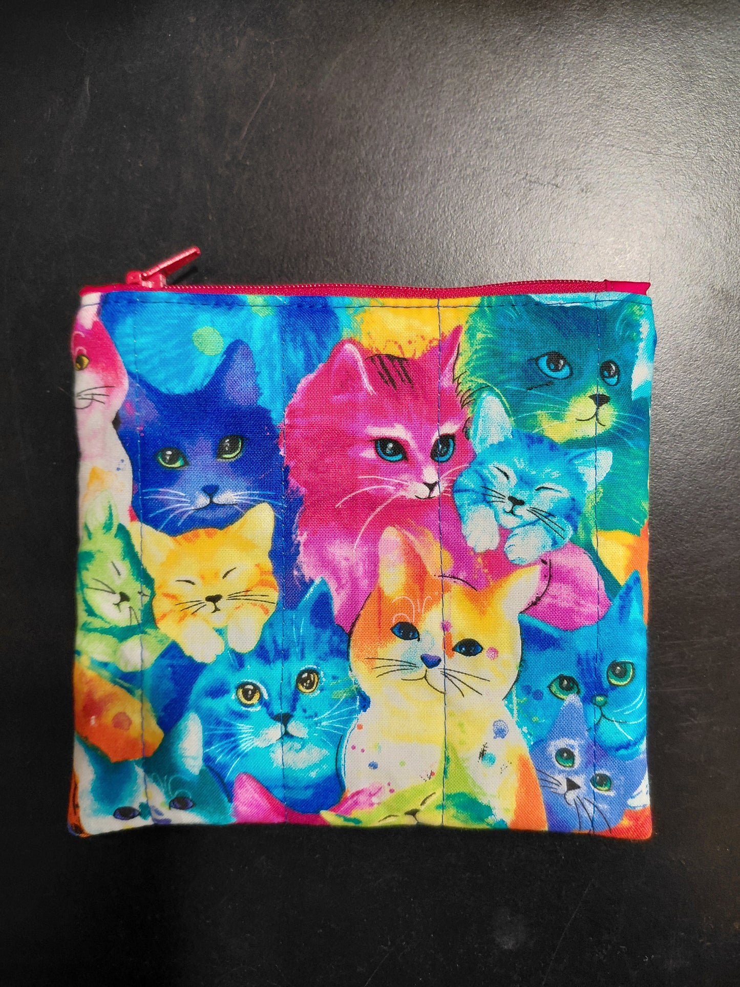 Zippered pouch, Cats notions bag, Cat coin purse, cat coin pouch, colourful cats bag, exotic cats bag