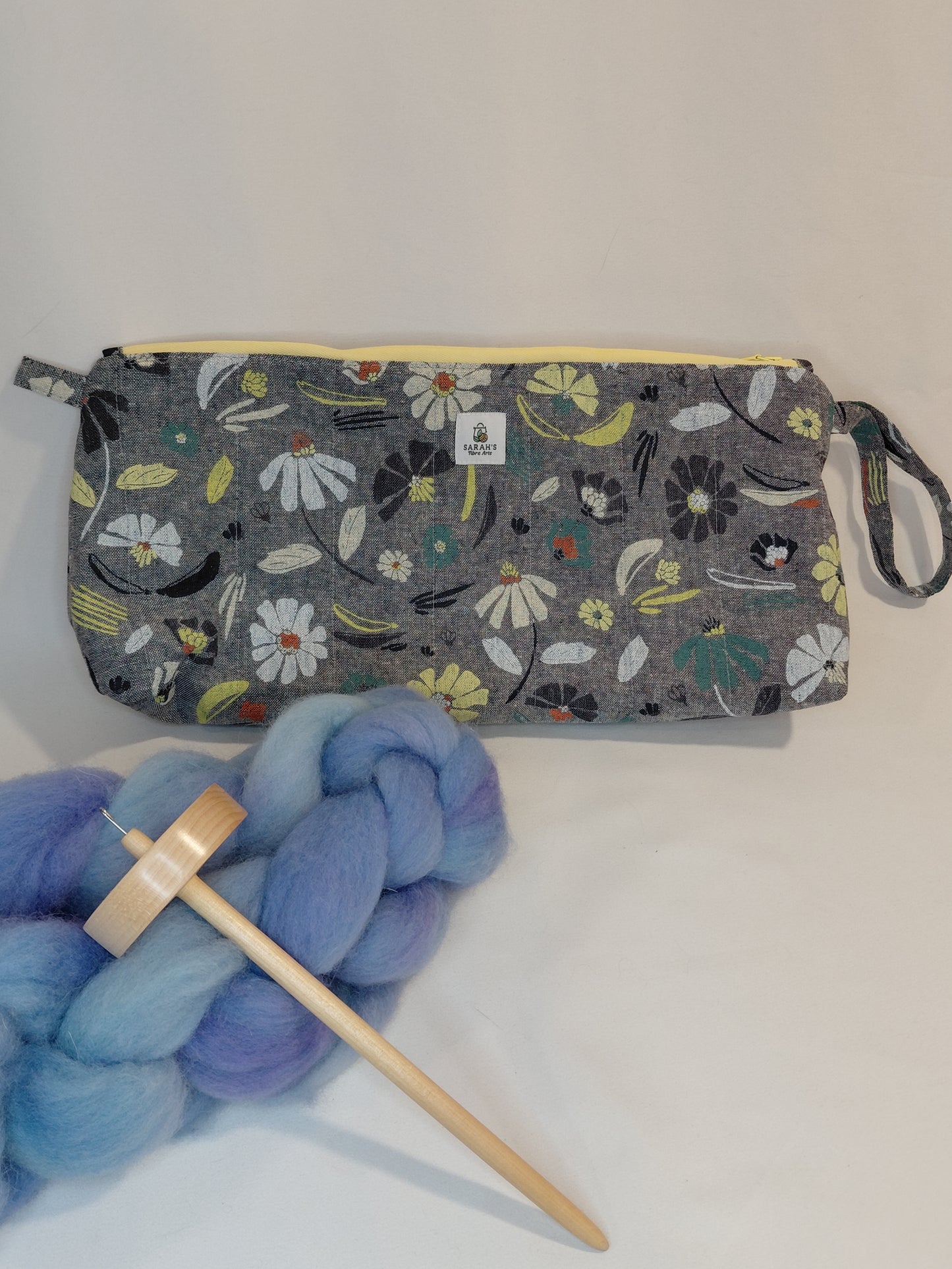 Drop Spindle bag, drop spindle bag, Zippered bag, Small project bag with handle, Zippered bag with handle