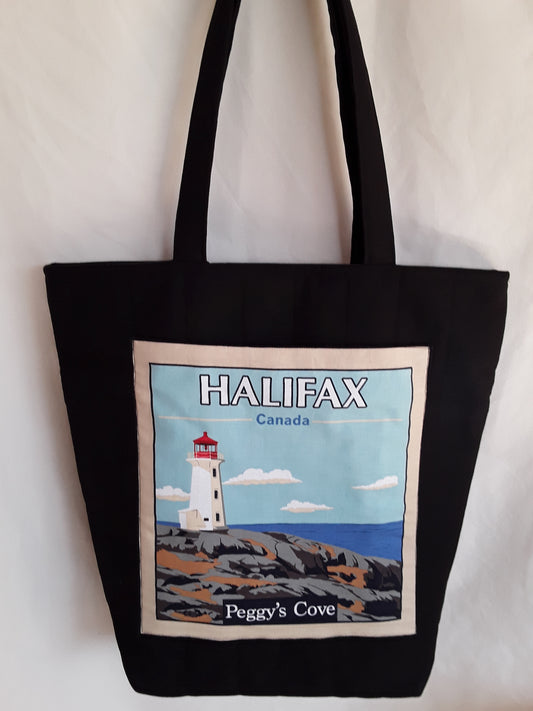 Tote bag, Halifax Tote Bag with Outer Pocket, Black Tote Bag, Black Project bag, black carry bag, black travel bag, black quilted bag