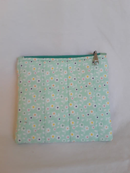 Zippered pouch, Green Notions pouch, Coin Purse,