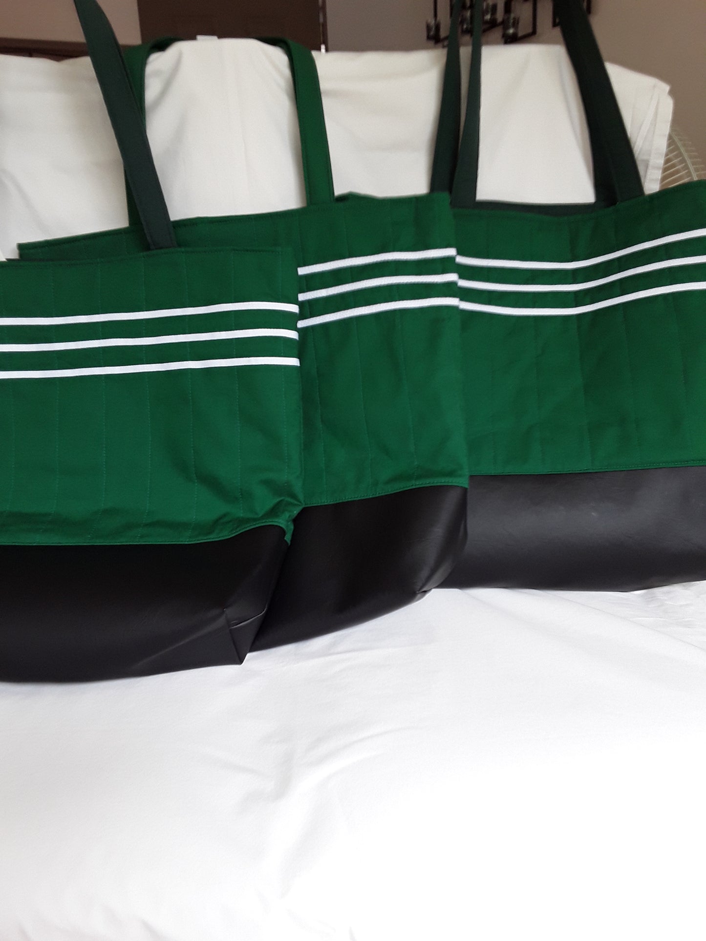 Tote Bag, Green bag with White Stripes Tote, Green Tote bag, Green carry bag, Green Travel bag