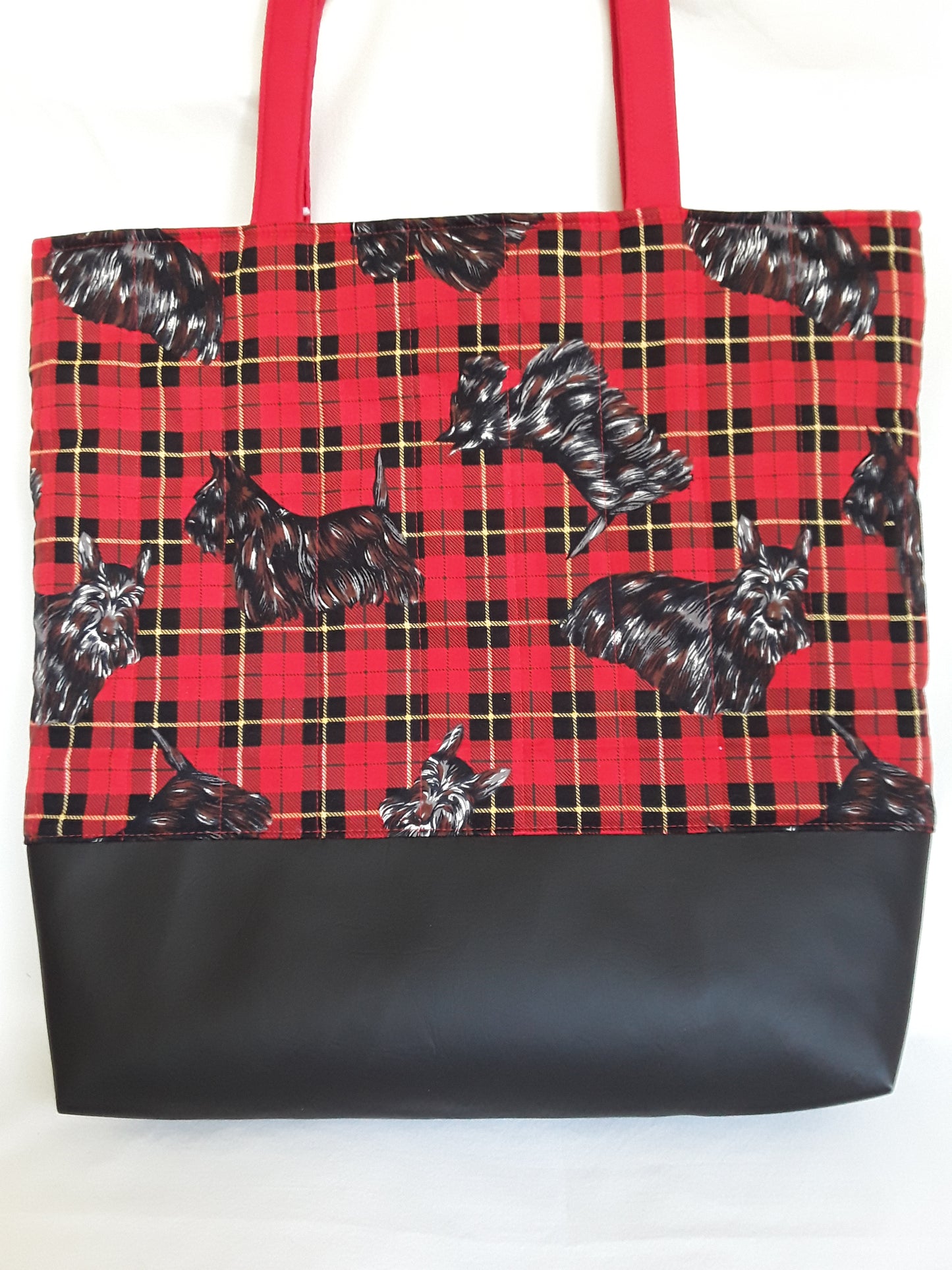 Tote bag, Scottie Dog Tote Bag, Tartan tote bag, Red Tote bag, Large carry bag, Large travel bag, Scottish Terrier bag