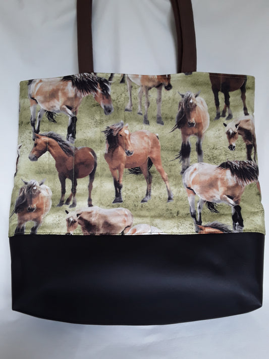 Tote bag, Horse Tote Bag, Horses Tote Bag, Green Tote Bag, Horses Travel Bag, Horses Carry Bag