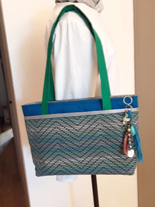 Handbag, Turquoise, Silver and Green handbag with stunning zipper pull feature