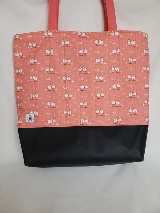 Tote Bag, Orange Sheep Tote Bag, Quilted Tote Bag, Sheep Tote Bag