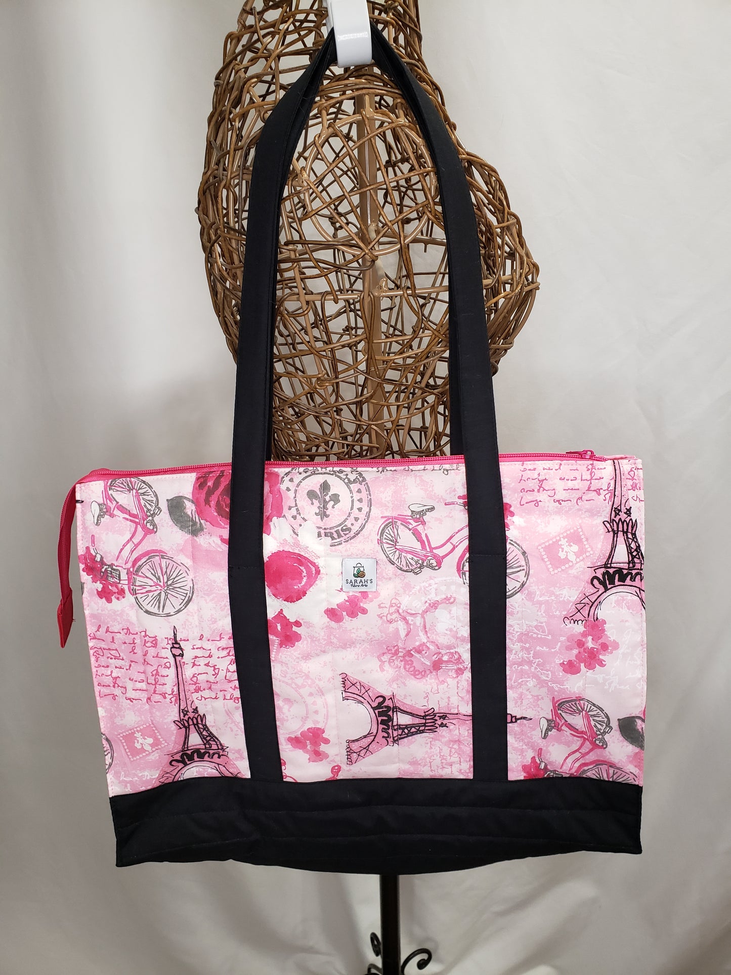 Tote bag, Parisian Zippered Tote Bag, Pink Tote bag, Pink Carry bag, Large Project bag, Large travel bag