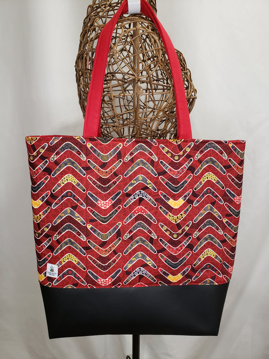 Tote bag, Red Tote Bag, Boomerang Tote Bag, Red & Black Project Tote, Indigenous Tote Bag, Large Carry Bag, Quilted Tote Bag