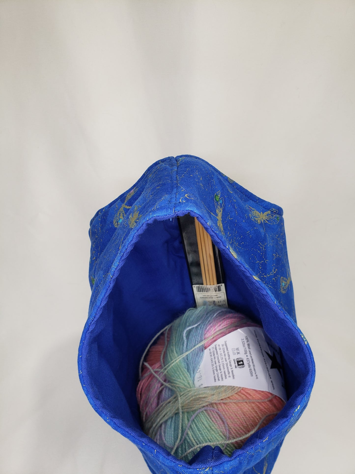 Arm bag, Arm Project bag, Dragonfly Knitting Project Bag, Wrist Bag, Dragonfly Wrist Bag, Blue Arm Bag. Project Wrist Bag