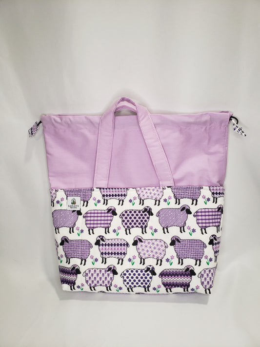 Drawstring project bag, Sheep Drawstring project bag, Sheep Drawstring Bag, Lilac Drawstring Bag, Sheep Project Bag