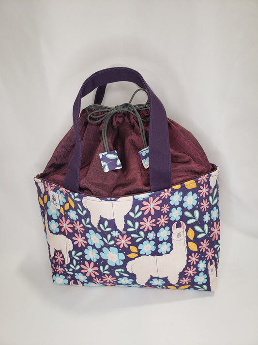 Alpaca Drawstring project bag, Purple Project Bag, Purple Drawstring Bag, Purple Knitting bag, Purple Crochet bag