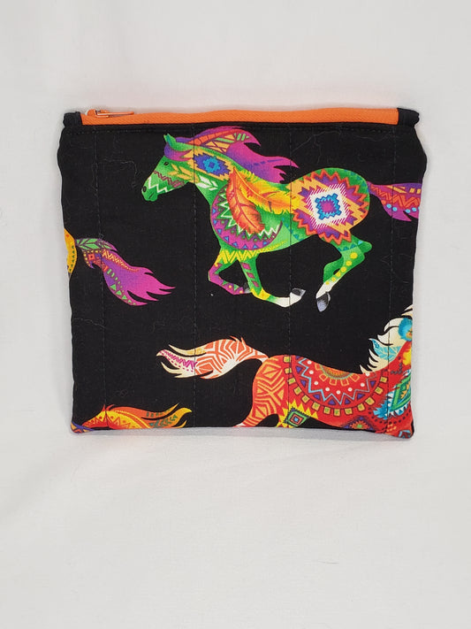 Zippered pouch, Horses notions bag, Horse coin purse, black coin bag