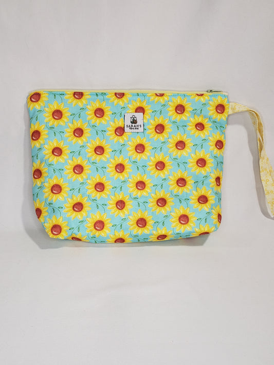 Zippered bag, Sunflower project bag with handle, Sunflower cosmetics bag, Sunflower small project bag, Cosmetics bag, Zippered bag with handle