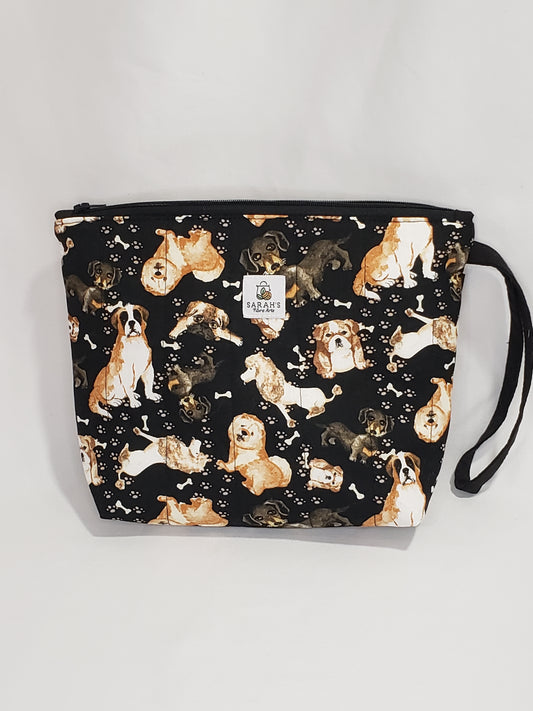 Zippered bag, Small project bag with handle, Dog cosmetics bag, Dog small project bag, Cosmetics bag, Zippered bag with handle