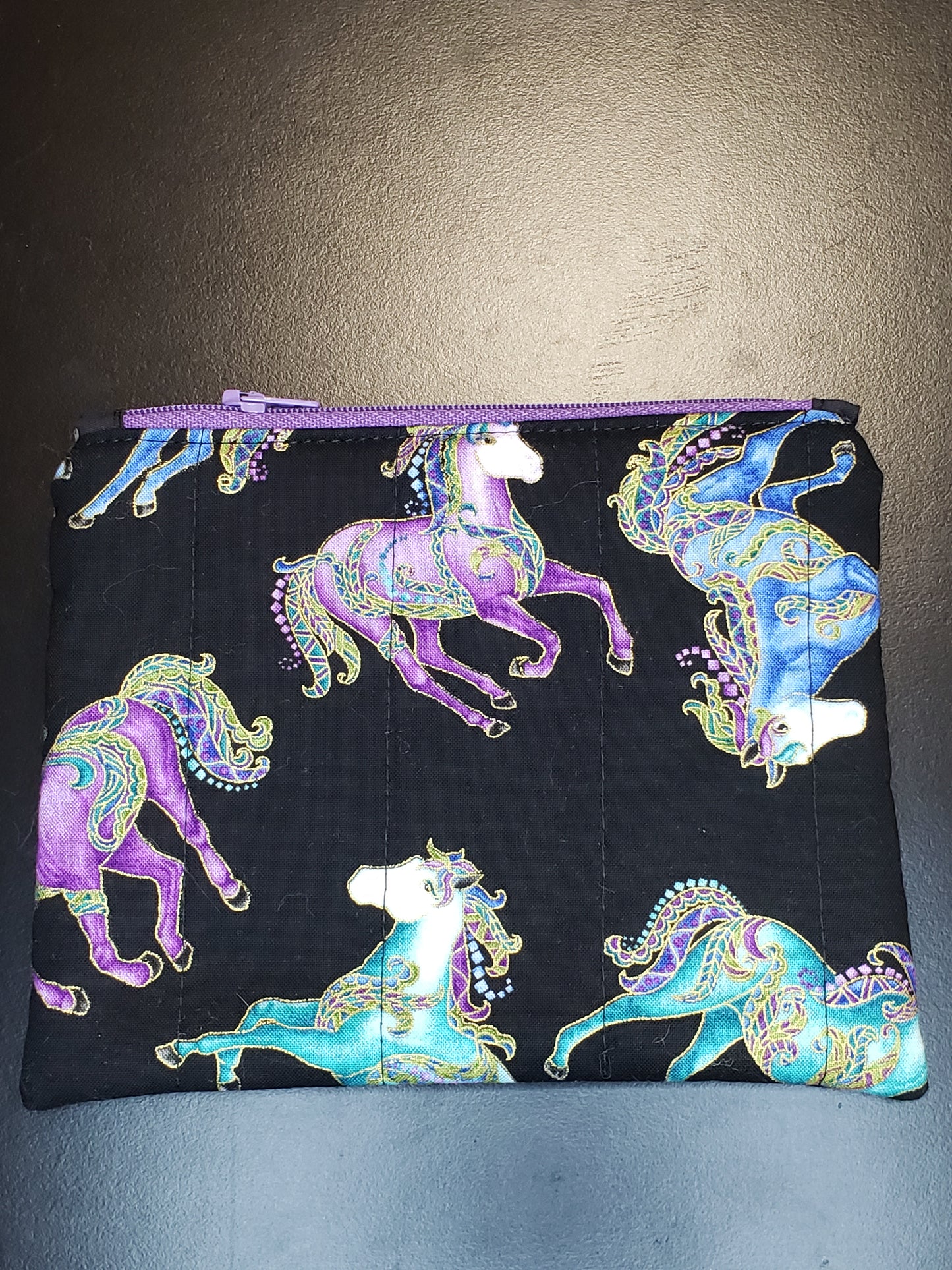 Zippered pouch, Horses notions bag, Horse coin purse, black coin bag
