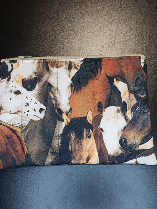 Zippered pouch, Horses notions bag, Horse coin purse, black coin bag