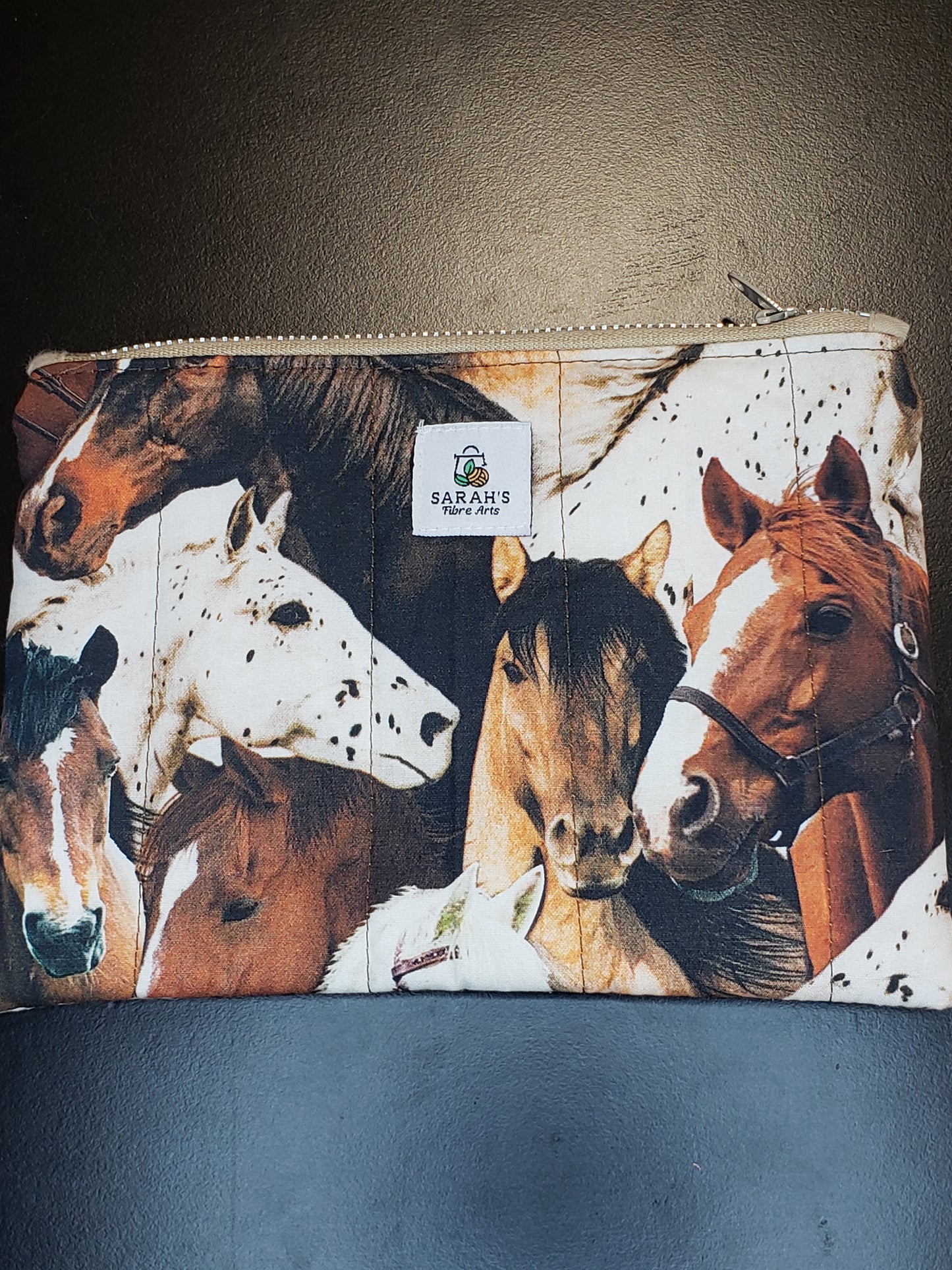 Zippered pouch, Horses notions bag, Horse coin purse, black coin bag