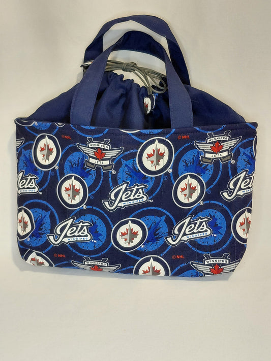 Drawstring project bag, Jets Drawstring project bag, Winnipeg Drawstring Bag, Blue Drawstring Bag, Jets Project Bag